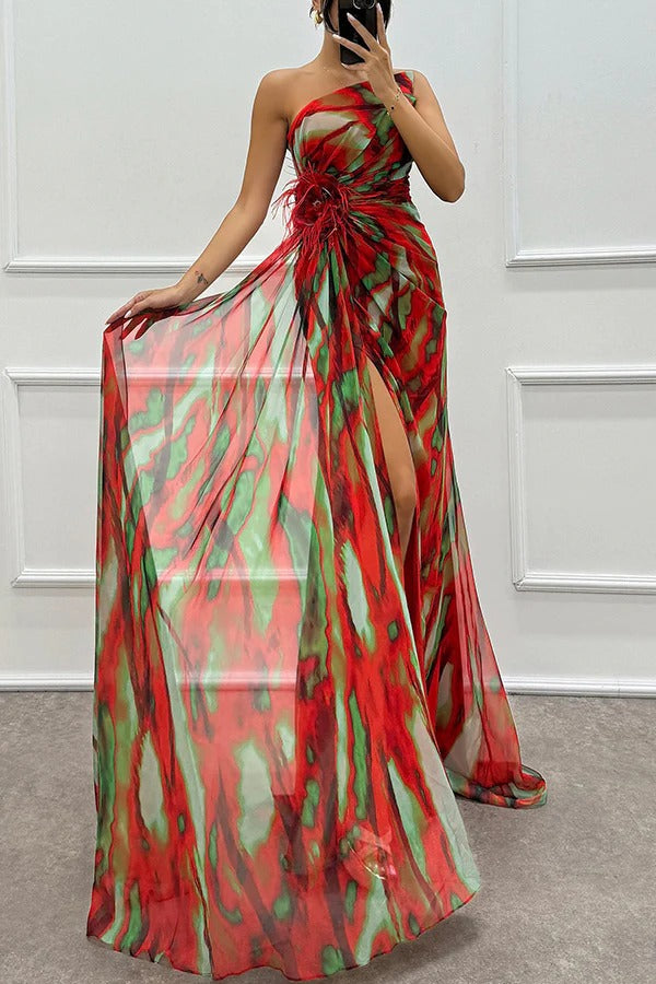 Vestido largo asimétrico con abertura alta – Veralis
