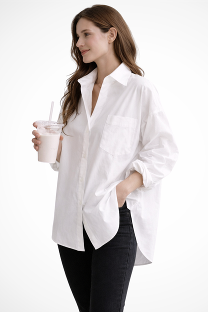 Selvyn – Blusa oversized de botones y manga larga para mujer