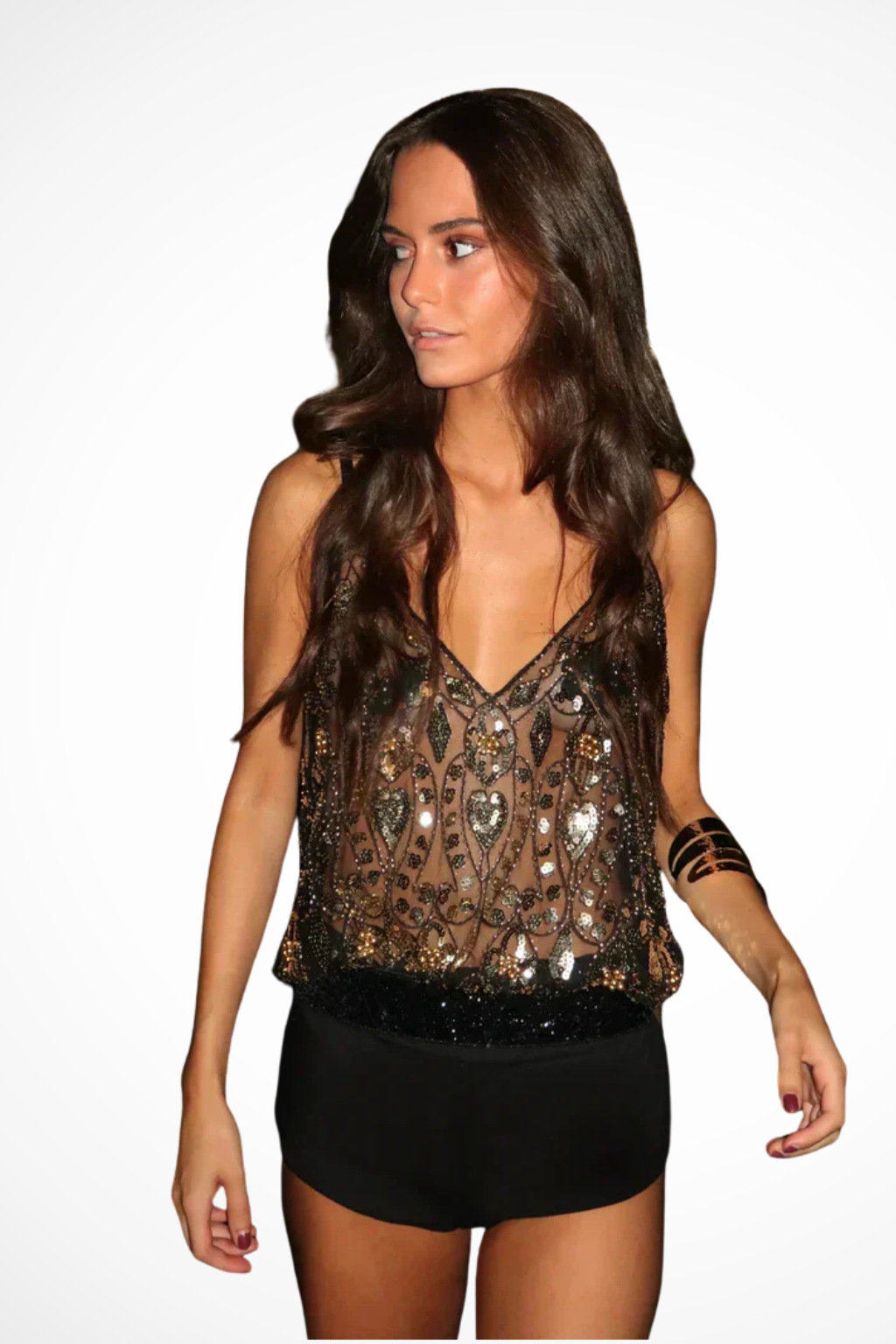 LORELEI – Top de lentejuelas y cuentas transparente para mujer