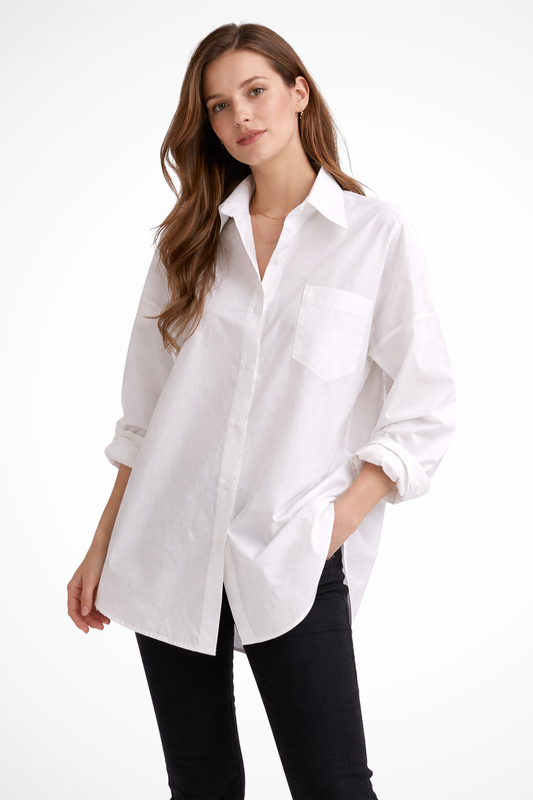 Selvyn – Blusa oversized de botones y manga larga para mujer
