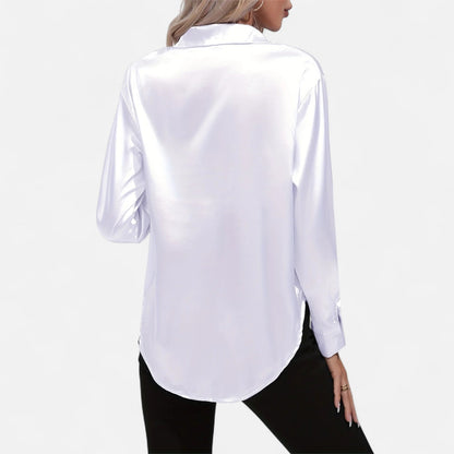 Dorevelle – Camisa satén para mujer con cuello clásico