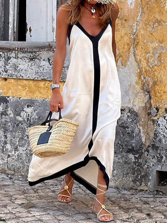 Serena – Vestido maxi sin mangas de verano con ribetes contrastados para mujer