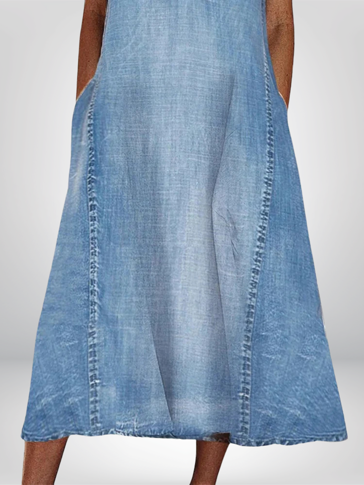 NAISHA – Vestido midi con escote en pico y corte en línea A