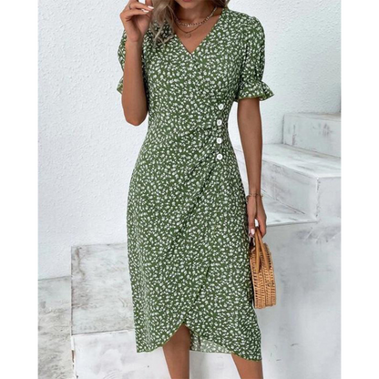 Vestido cruzado elegante de manga murciélago y escote en V – LYSANDRA