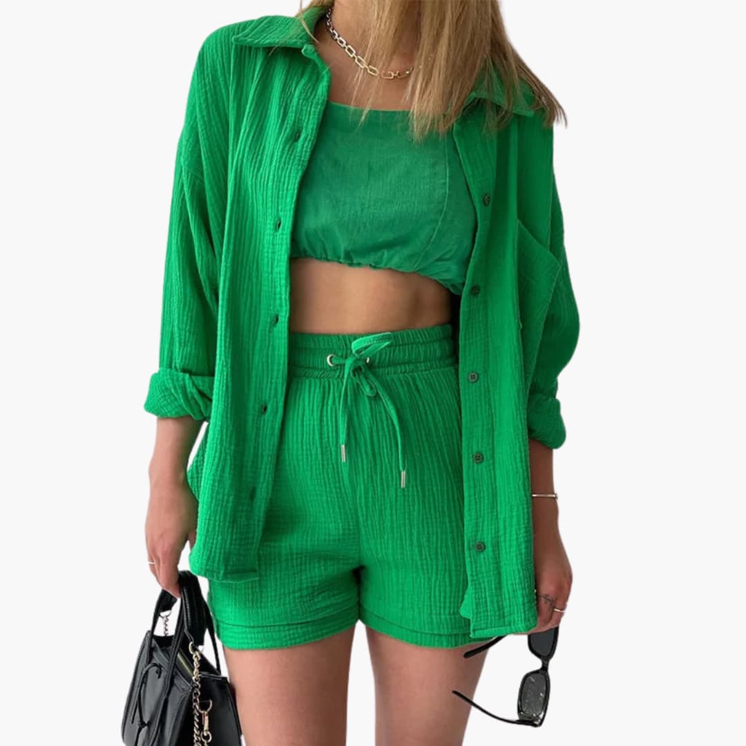 Conjunto de verano con blusa y short de talle alto – HELIA