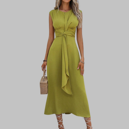 Evania – Vestido midi sin mangas con cinturón para mujer