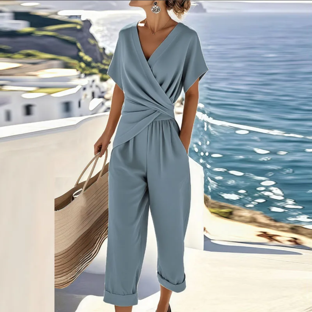 Amélie – Conjunto elegante de dos piezas con camisa y pantalón ancho para mujer