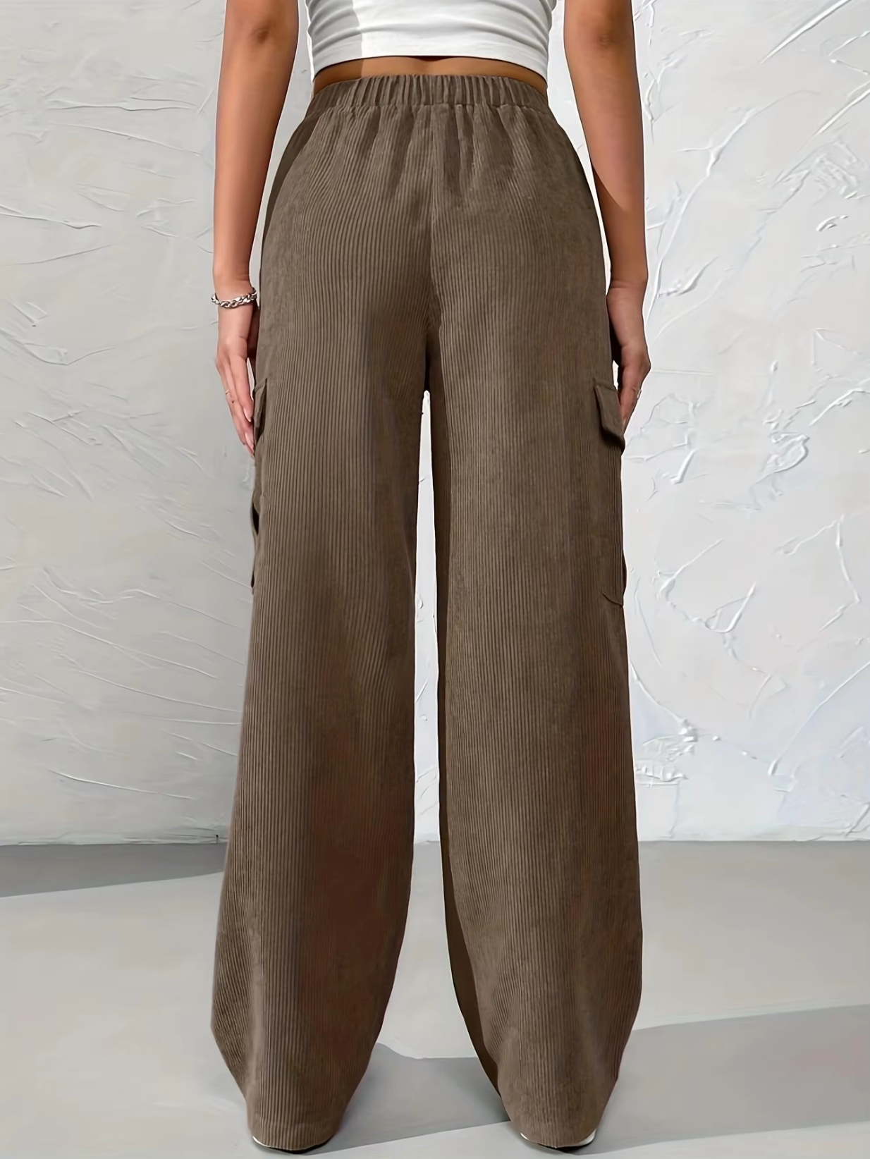 LIV - Pantalón cargo de pana con pierna ancha para mujer