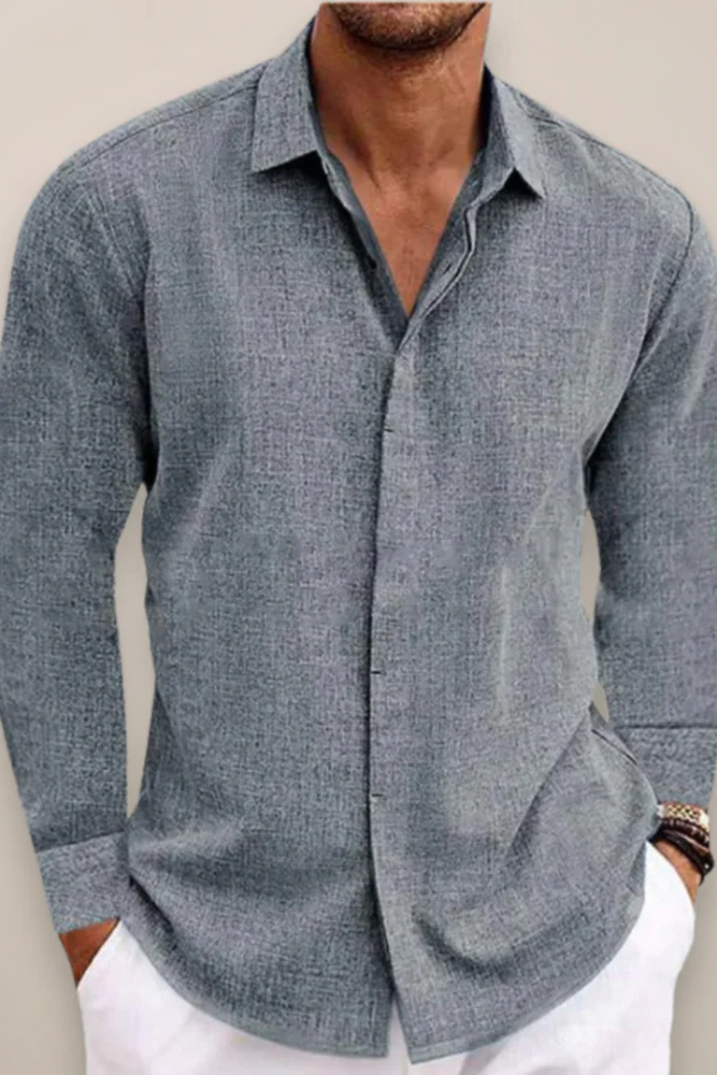 Harrison – Camisa de lino de manga larga con botones para hombre