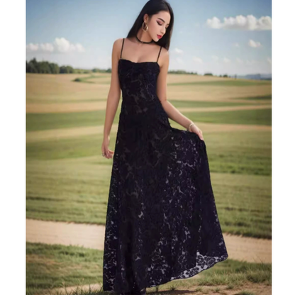 AMARANTE – Vestido maxi satinado de tirantes finos con corte en A