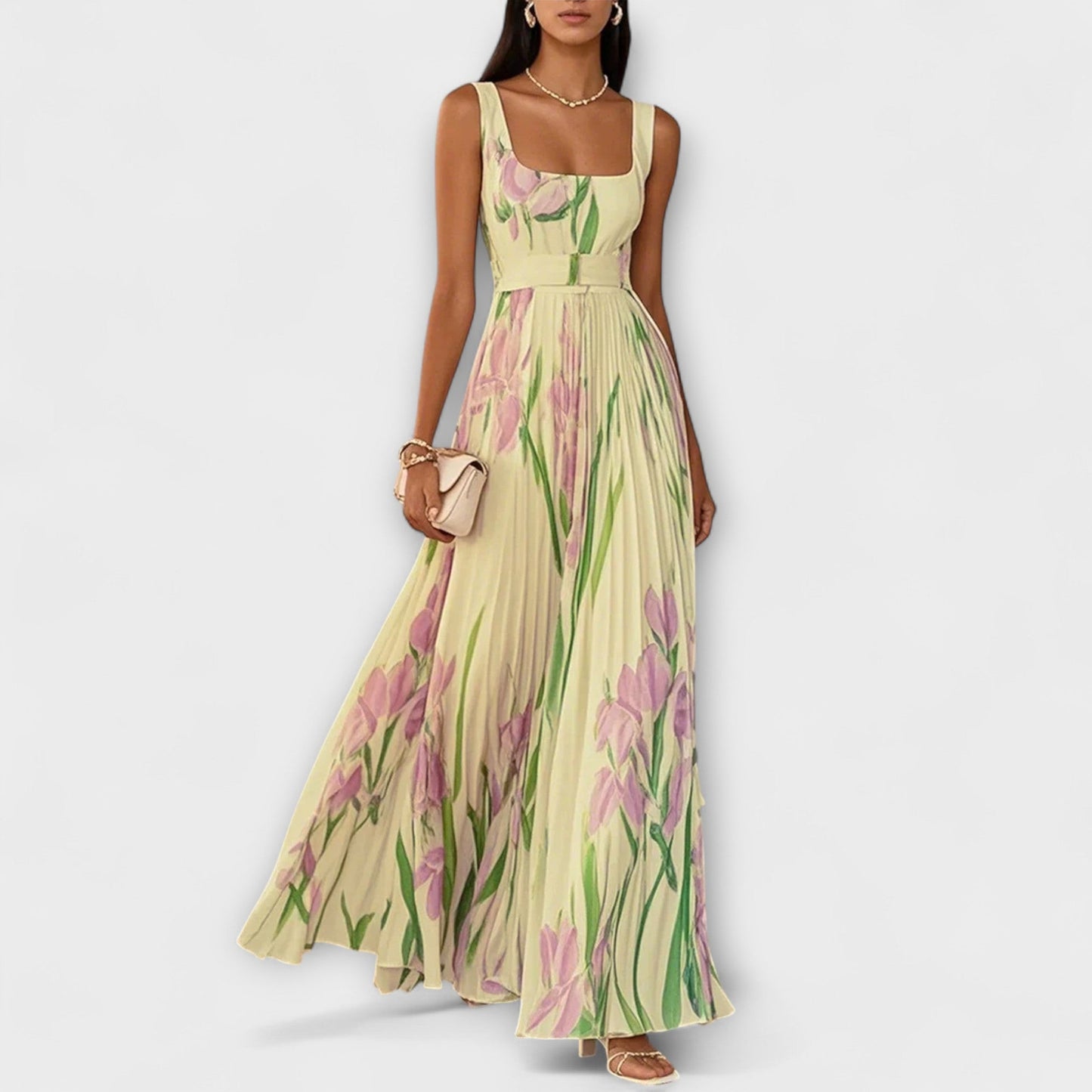 Flora – Vestido maxi sin mangas con estampado floral romántico para mujer