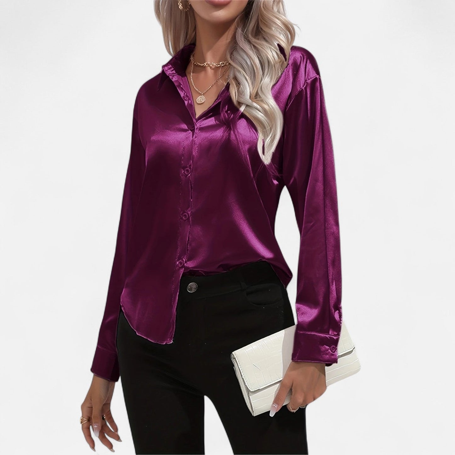 Dorevelle – Camisa satén para mujer con cuello clásico