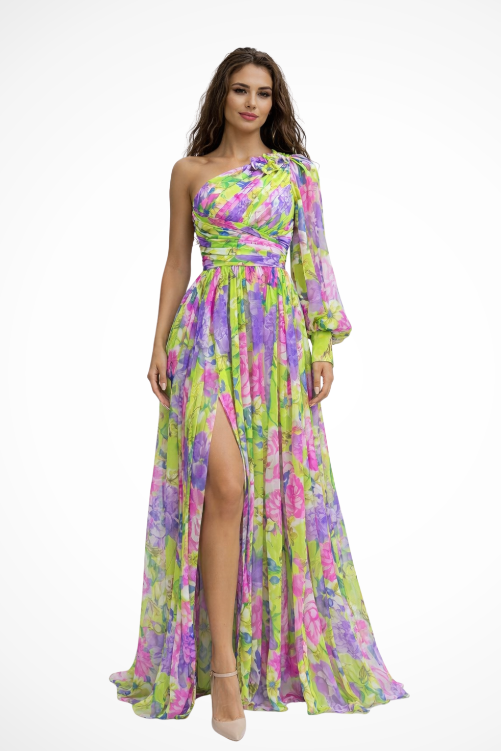 Arlette – Vestido maxi de un hombro fluido para mujer