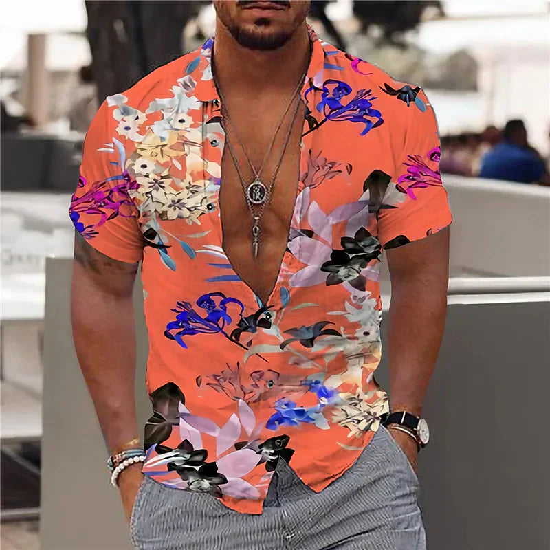 Camisa de hombre con escote profundo y estampado estructurado – ELIANDRO
