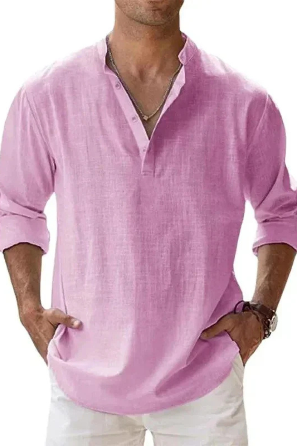 Noah – Camisa Henley casual de lino para hombre