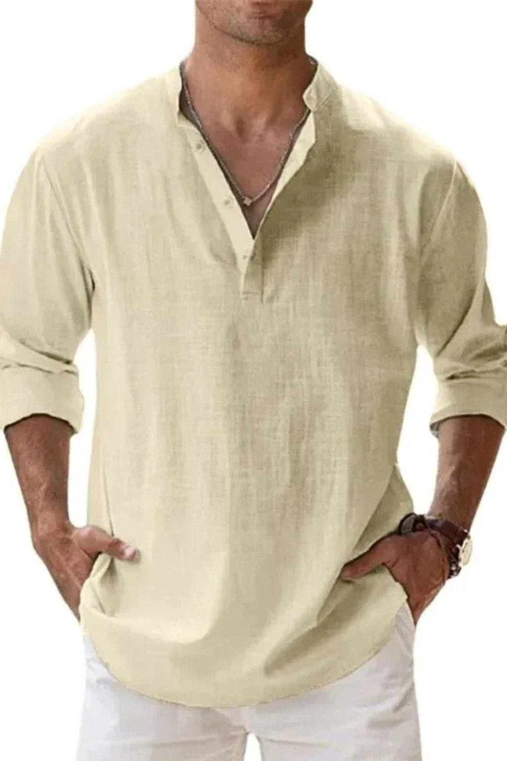 Noah – Camisa Henley casual de lino para hombre