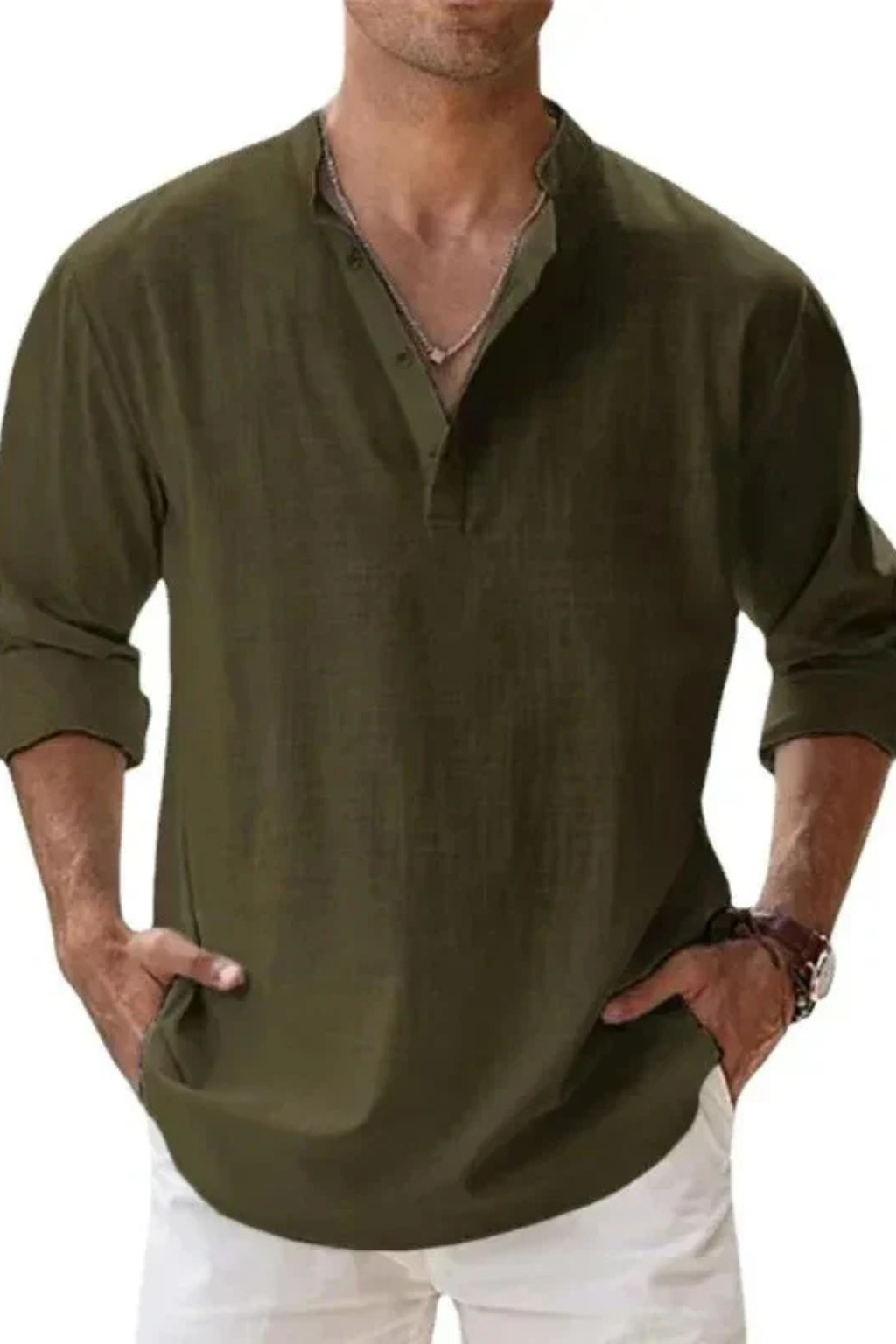 Noah – Camisa Henley casual de lino para hombre