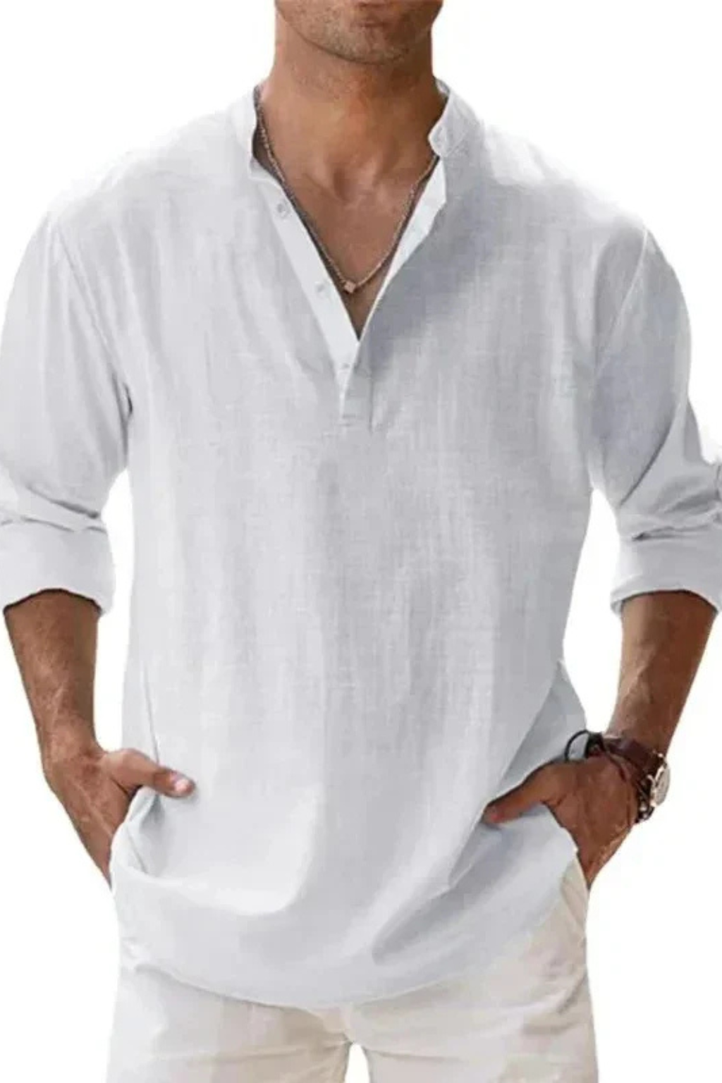 Noah – Camisa Henley casual de lino para hombre