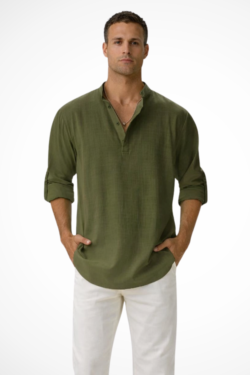 Noah – Camisa Henley casual de lino para hombre