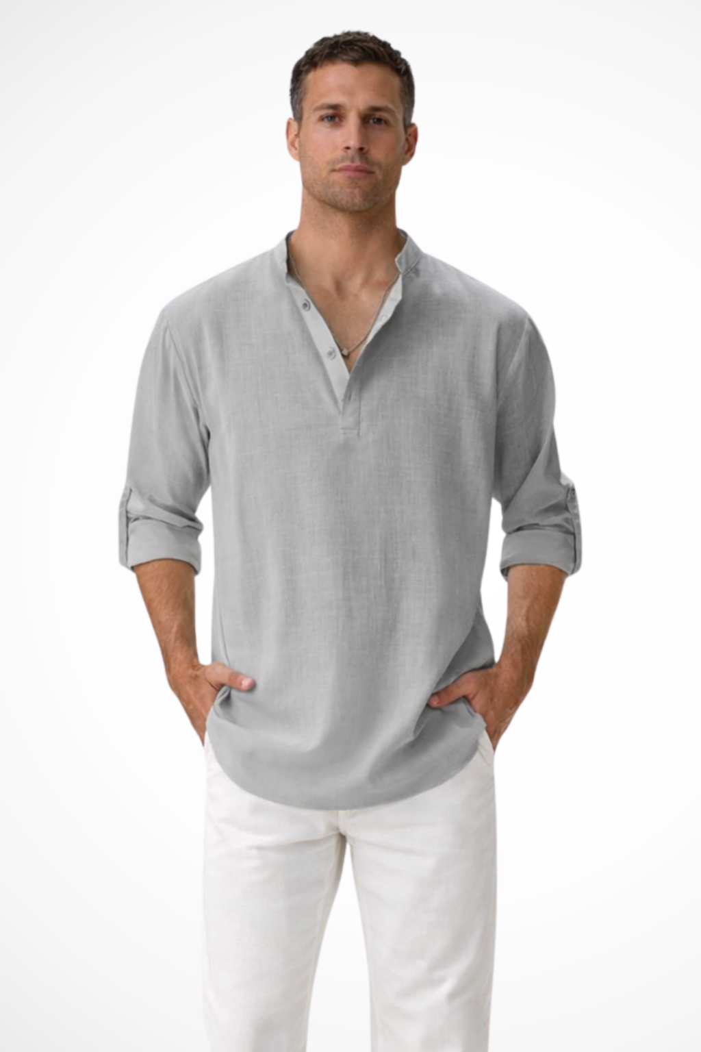 Noah – Camisa Henley casual de lino para hombre