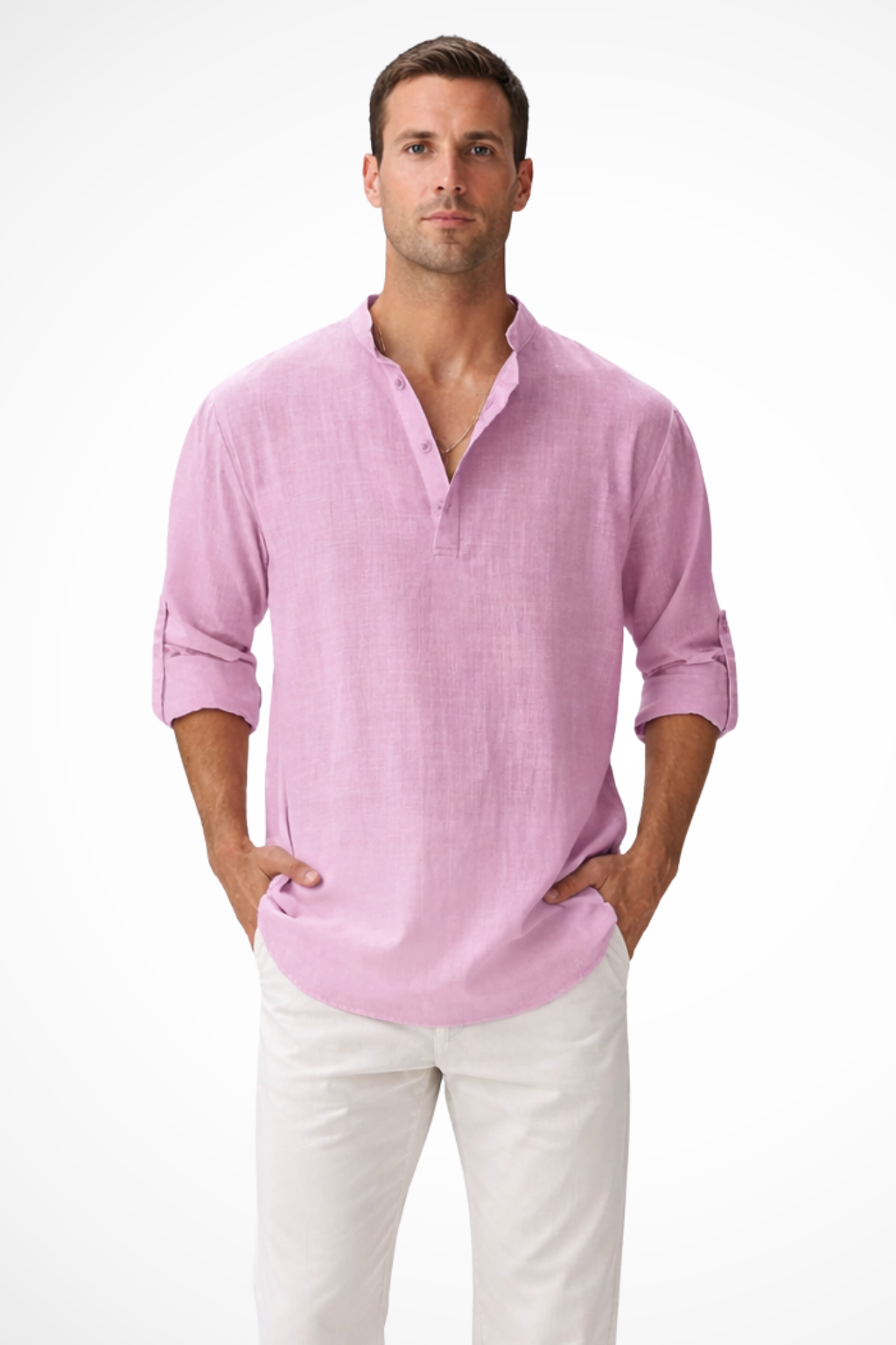 Noah – Camisa Henley casual de lino para hombre