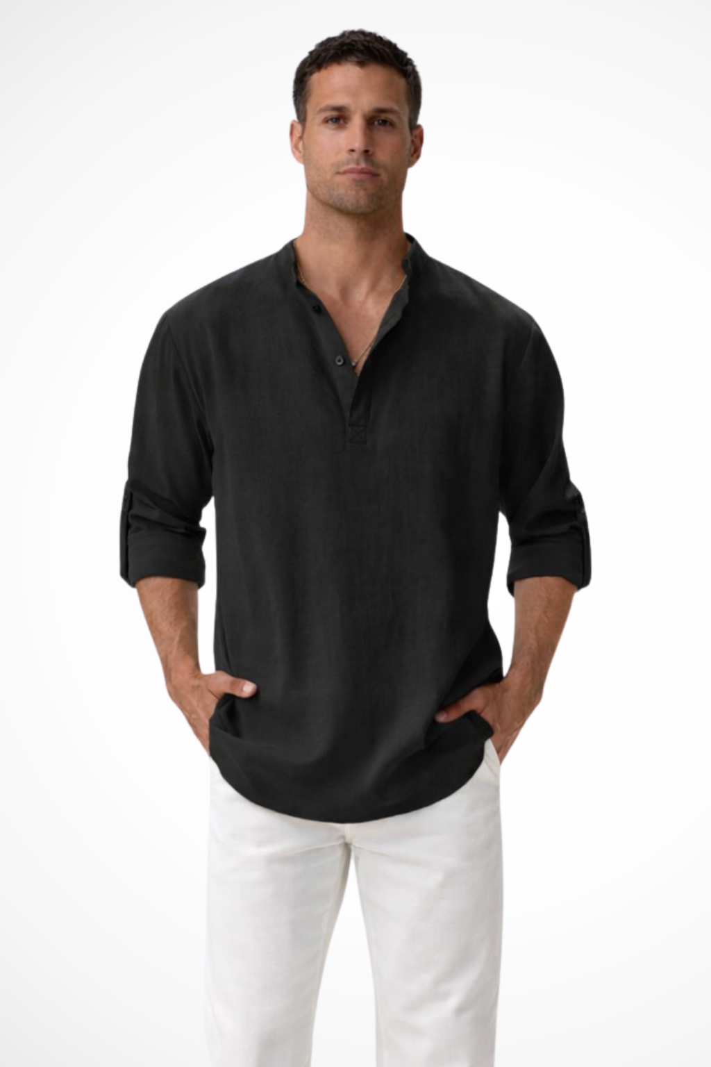 Noah – Camisa Henley casual de lino para hombre