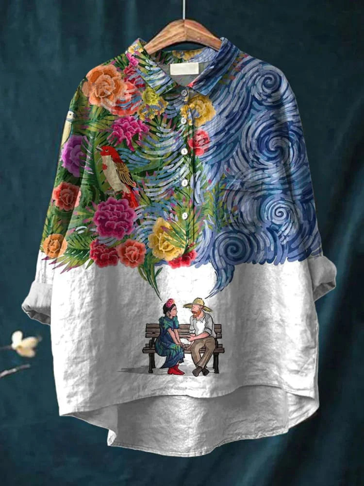 Camisa oversize de algodón con estampado artístico de perros – NOA