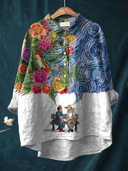 Camisa oversize de algodón con estampado artístico de perros – NOA