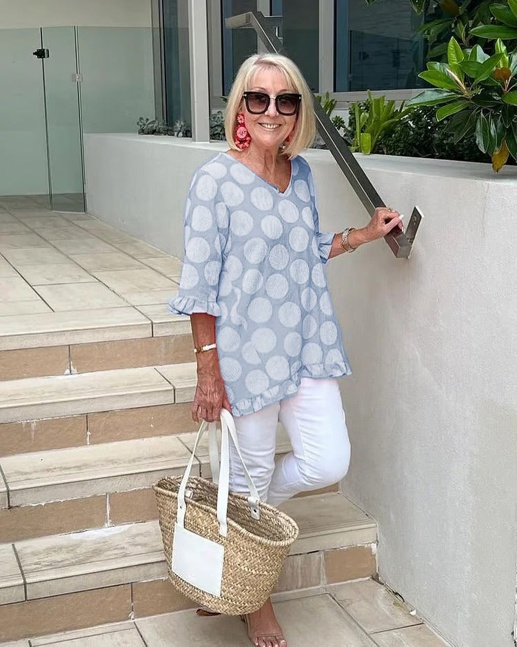 Blusa con puntos escote en V para mujer – LIVIA