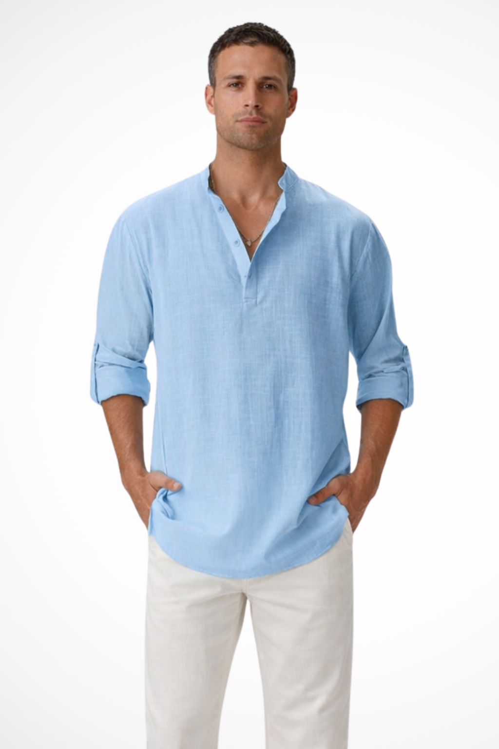 Noah – Camisa Henley casual de lino para hombre