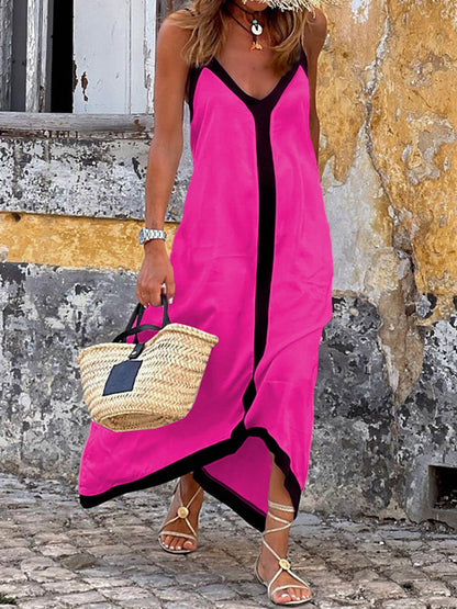 Serena – Vestido maxi sin mangas de verano con ribetes contrastados para mujer