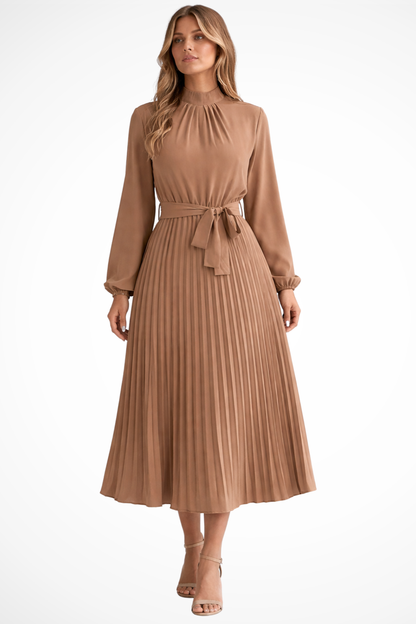 Harriet – Vestido midi plisado con mangas largas y cinturón para mujer