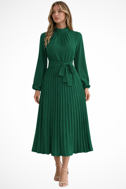 Harriet – Vestido midi plisado con mangas largas y cinturón para mujer