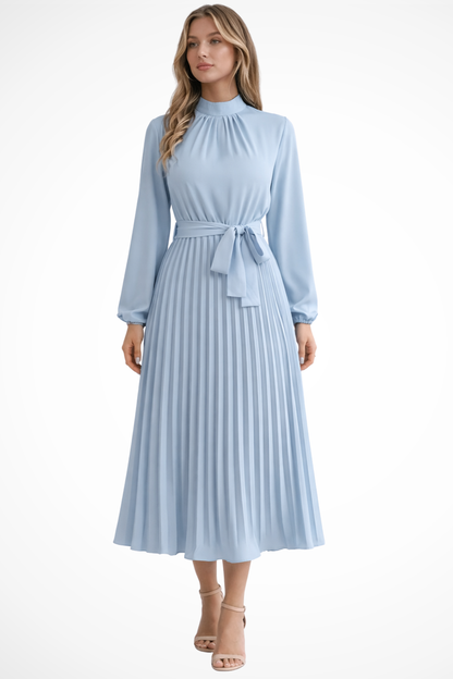 Harriet – Vestido midi plisado con mangas largas y cinturón para mujer