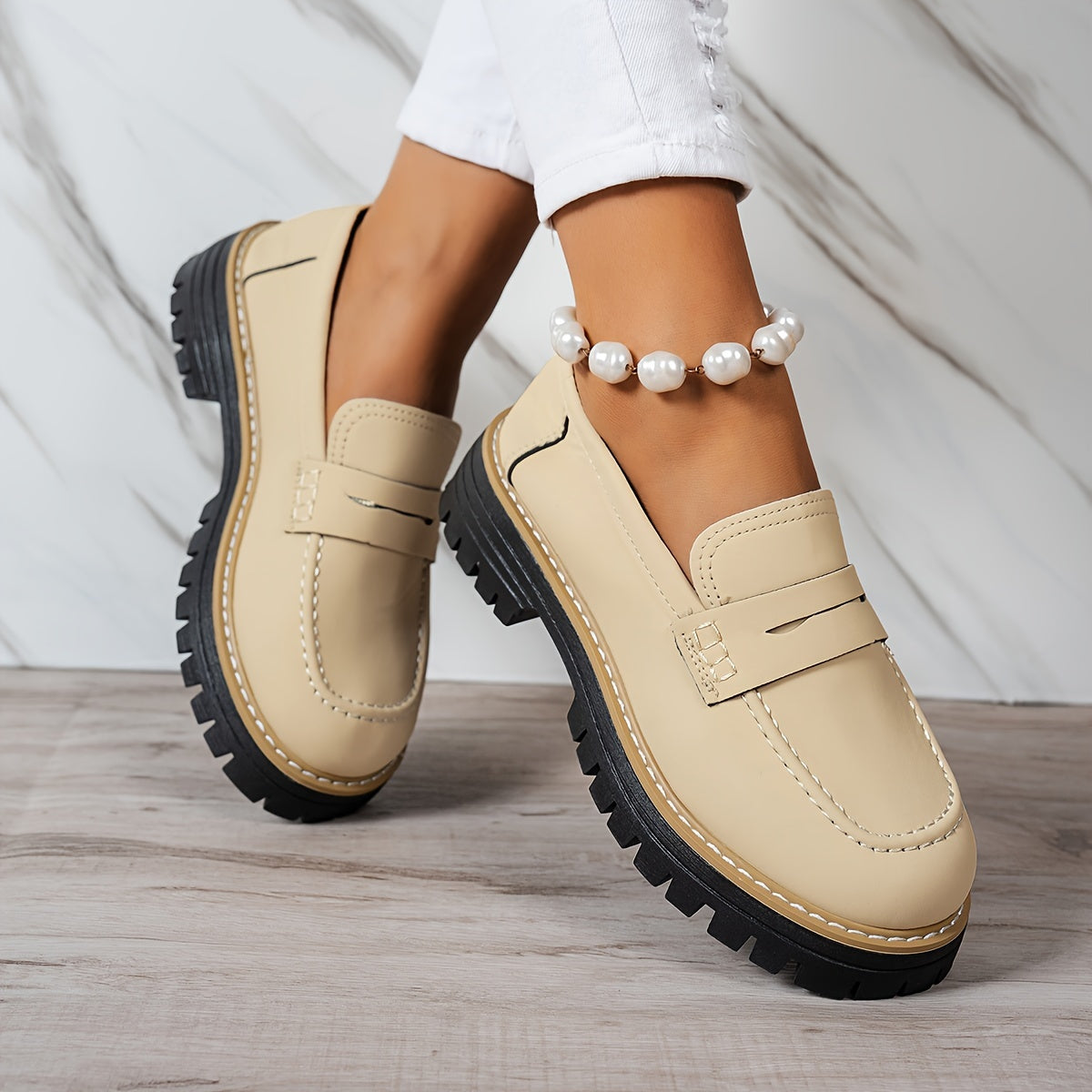 Elegantes y cómodos mocasines de mujer con diseño retro y suela gruesa – VIVIANA