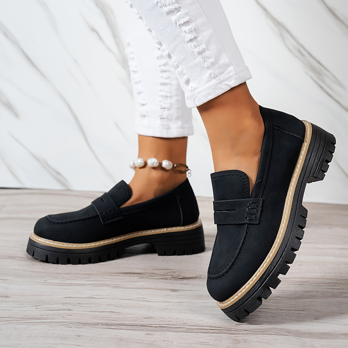 Elegantes y cómodos mocasines de mujer con diseño retro y suela gruesa – VIVIANA