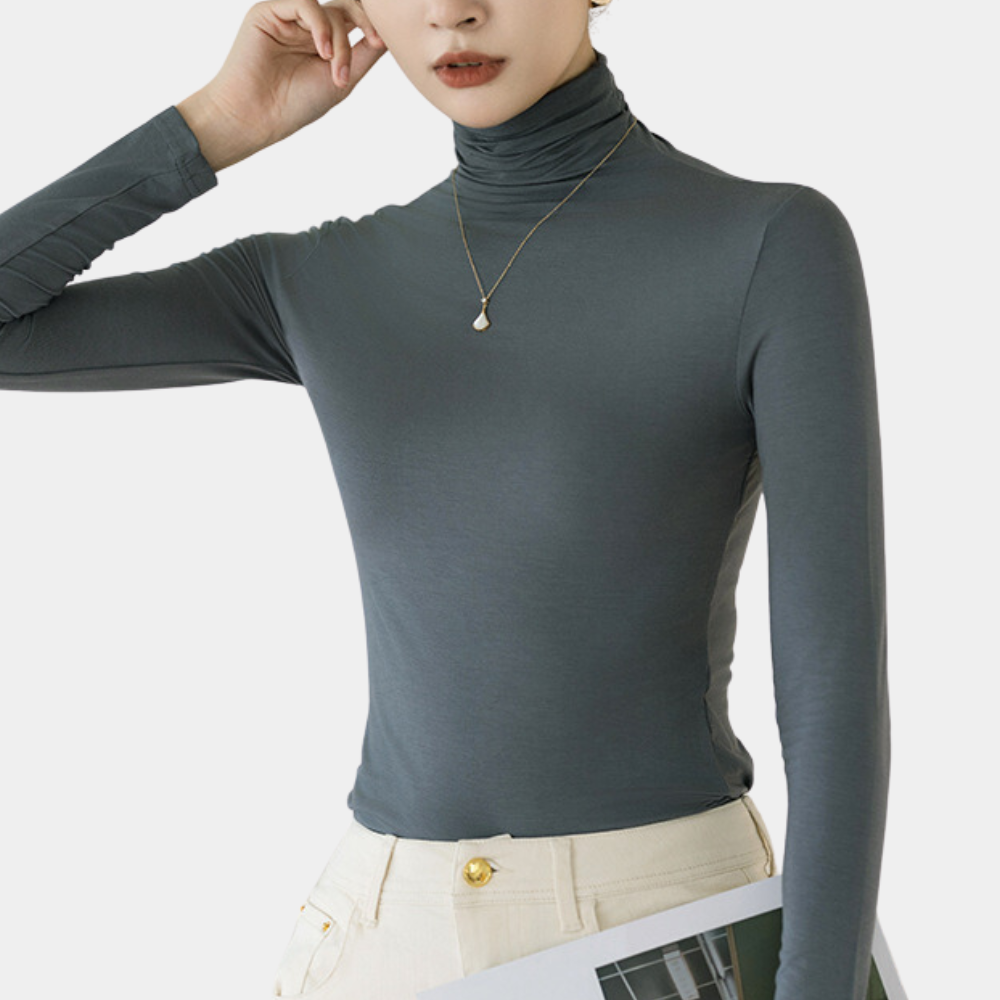 ISLA - Top de mujer con cuello alto y mangas largas
