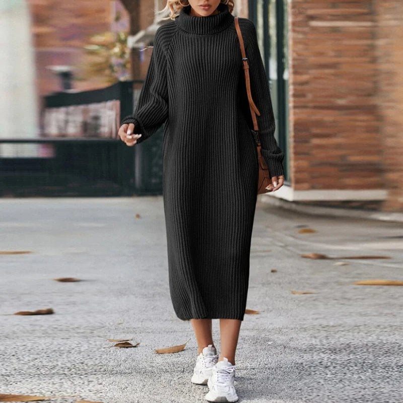 Vestido maxi tipo sudadera con cuello alto para mujer – MAELYA