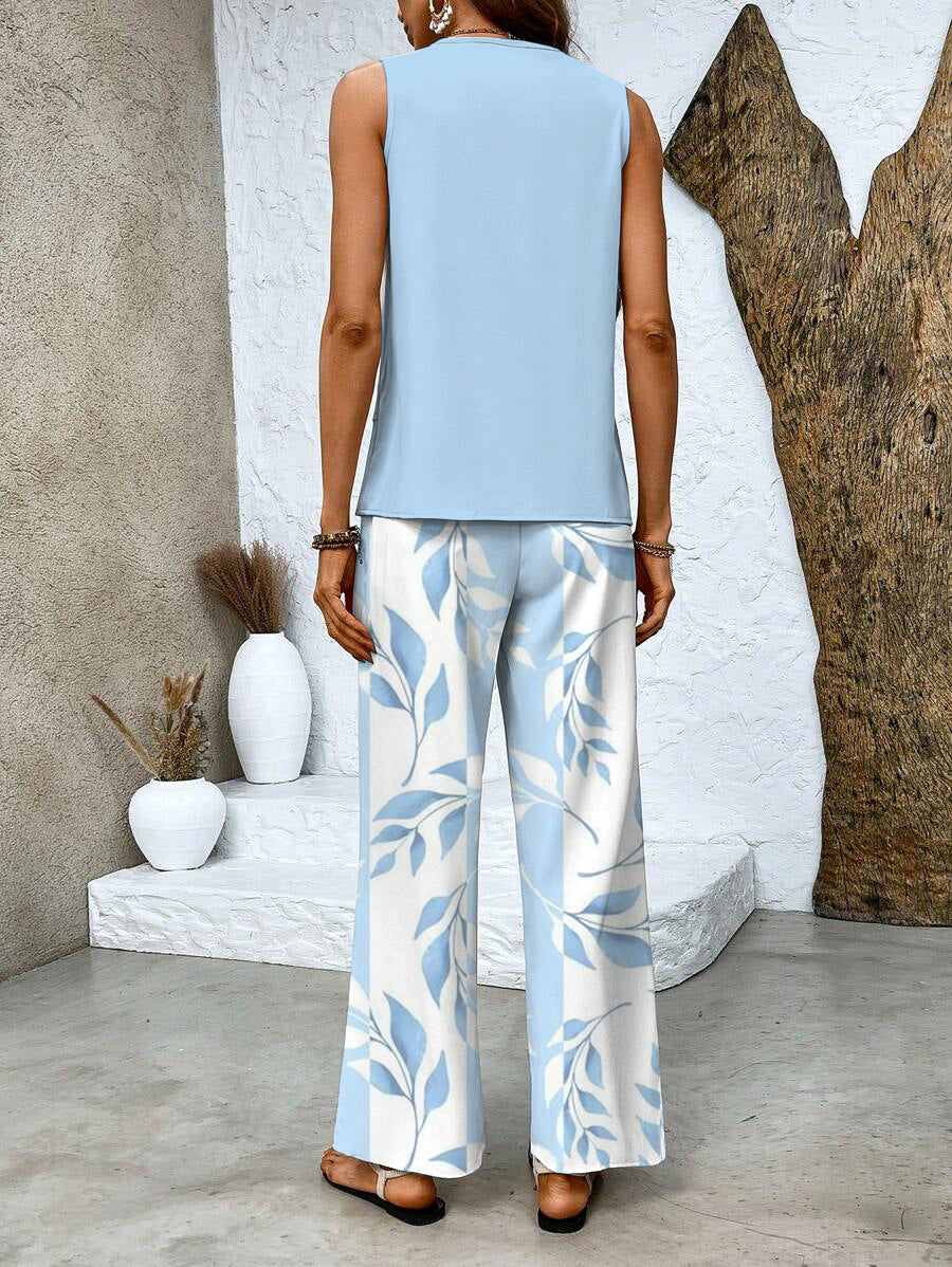 Conjunto elegante de dos piezas con blusa fluida y pantalón amplio – ARLÈNE