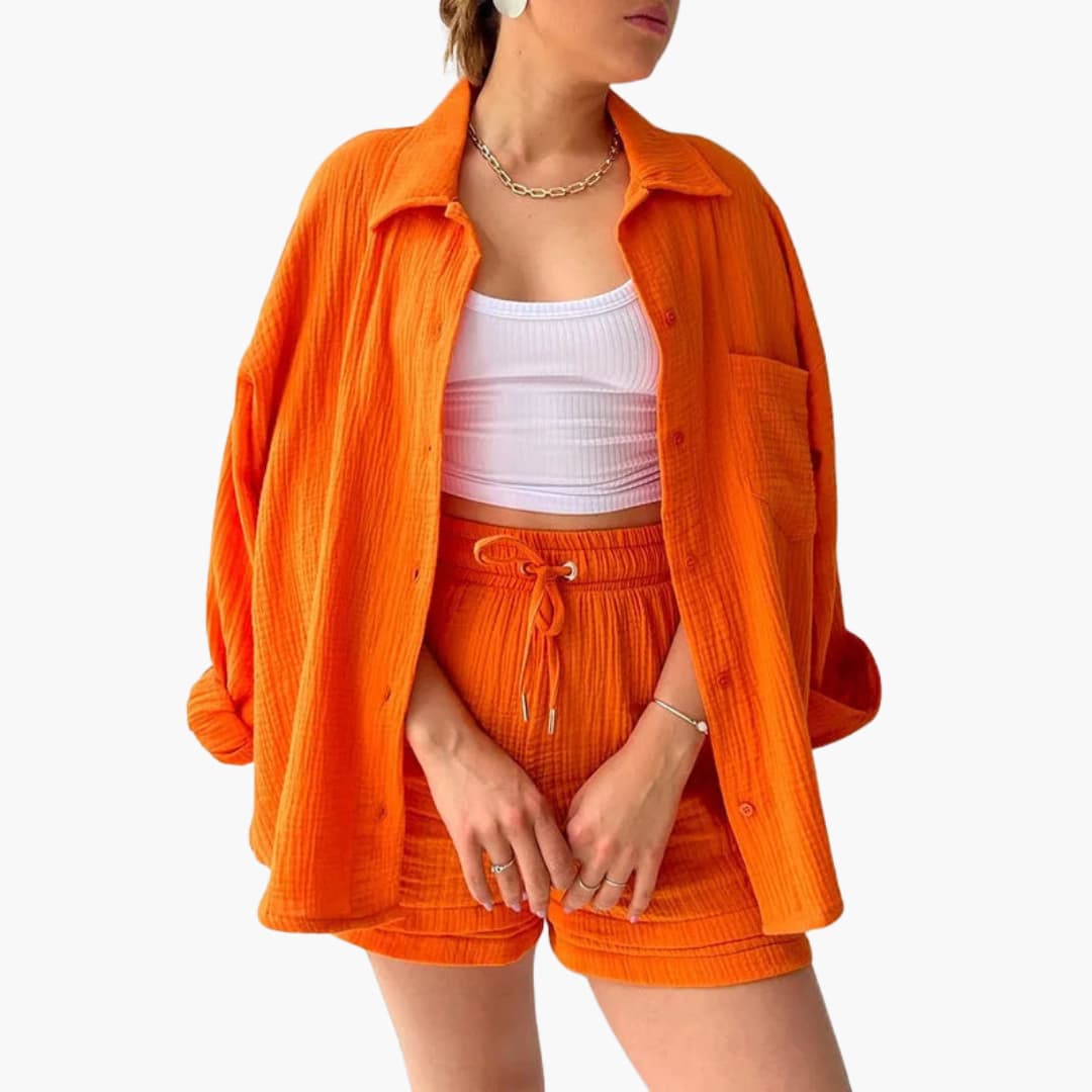 Conjunto de verano con blusa y short de talle alto – HELIA