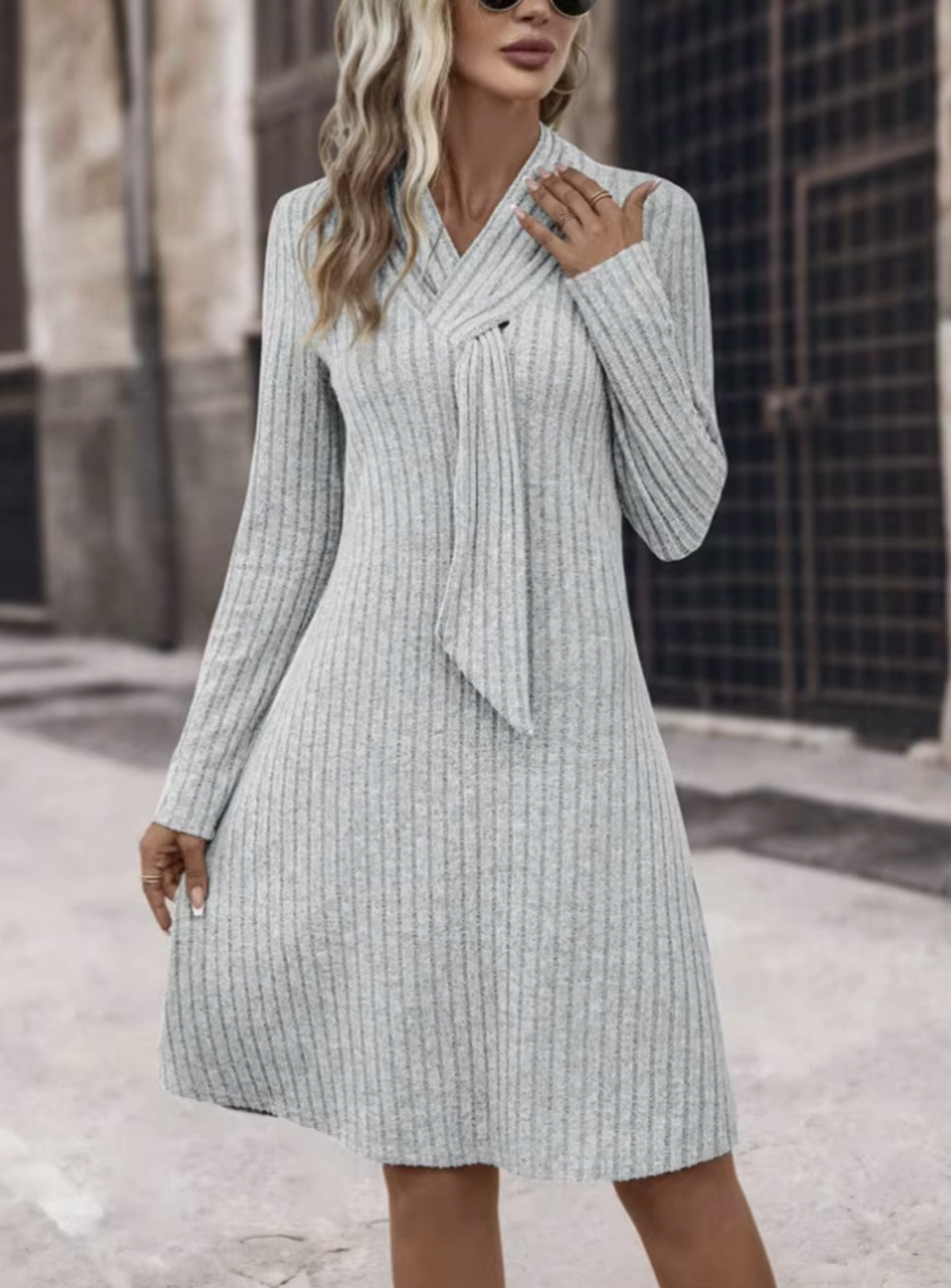ALINA - Vestido de punto de manga larga para mujer