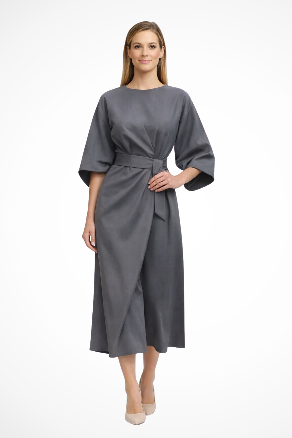 Elina – Vestido midi formal con detalle de botones y abertura lateral para mujer