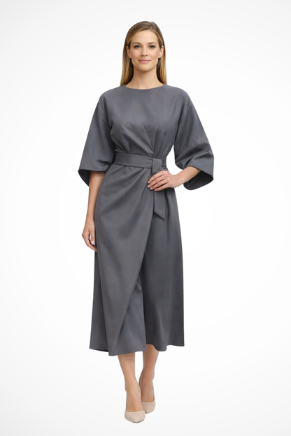 Elina – Vestido midi formal con detalle de botones y abertura lateral para mujer