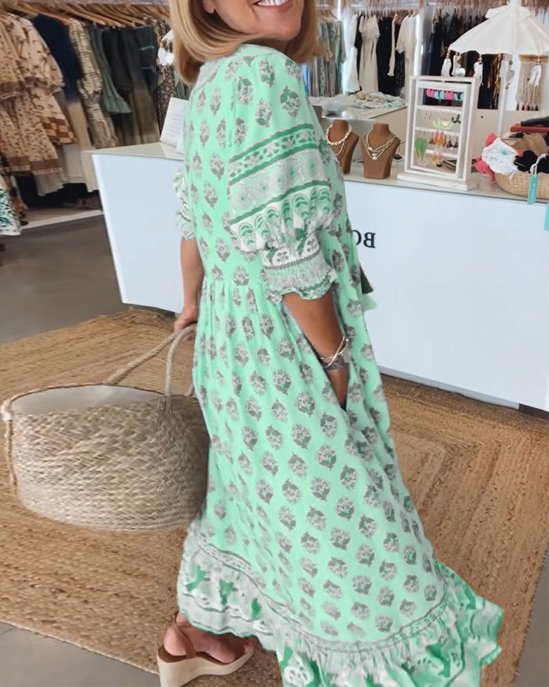 Vestido bohemio largo de capas con escote en V – CÉLESTE