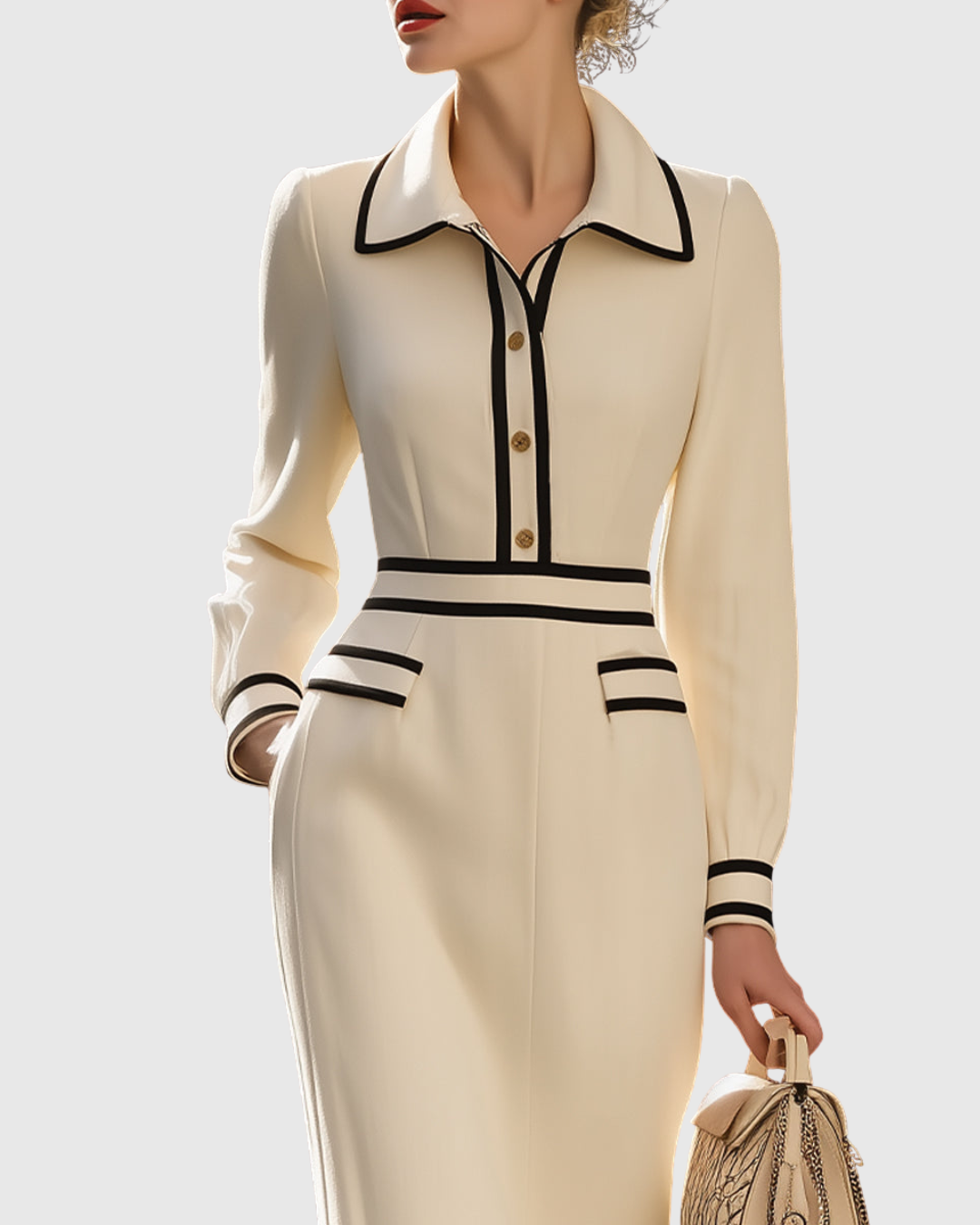 Olivia – Vestido midi elegante entallado con detalles de botones para mujer