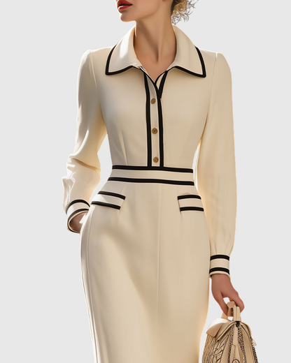 Olivia – Vestido midi elegante entallado con detalles de botones para mujer