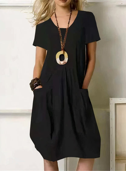 Vestido casual cómodo con bolsillos y corte fluido – MAÉLIA