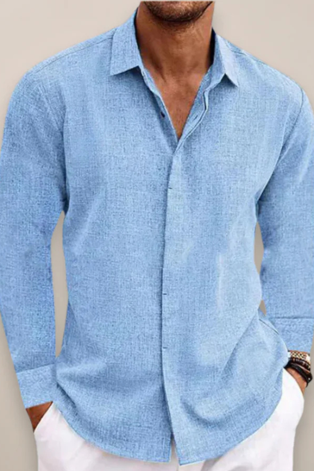 Harrison – Camisa de lino de manga larga con botones para hombre