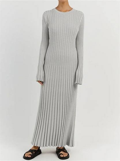 NEUS - Vestido largo ajustado de punto con diseño plisado y tela elástica para mujer