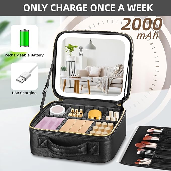 Estuche de maquillaje con espejo LED portátil – PERLA
